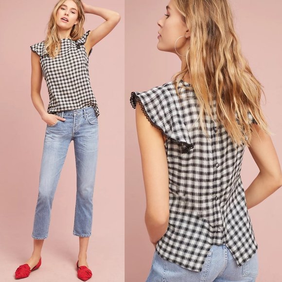 Michael Stars Tops - NWT Michael Stars Gingham Flutter Sleeve Top S